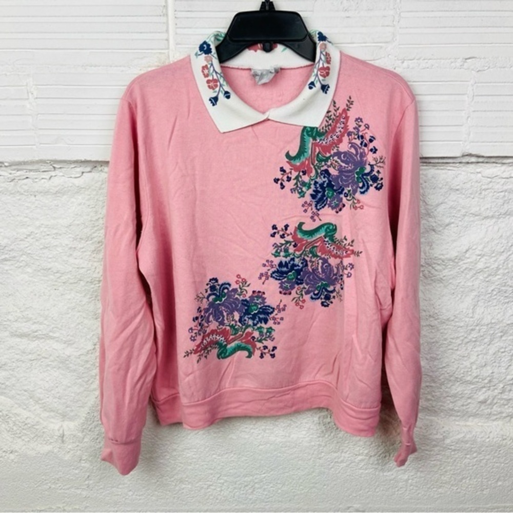 Blair vintage Pink and White Floral paisley fleece Sweatshirt size medium